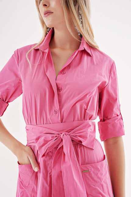 Pink Pleated maxi taffeta shirt dress 94198