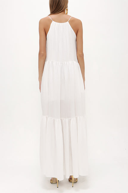 White Ruffled wide cut dress 93471