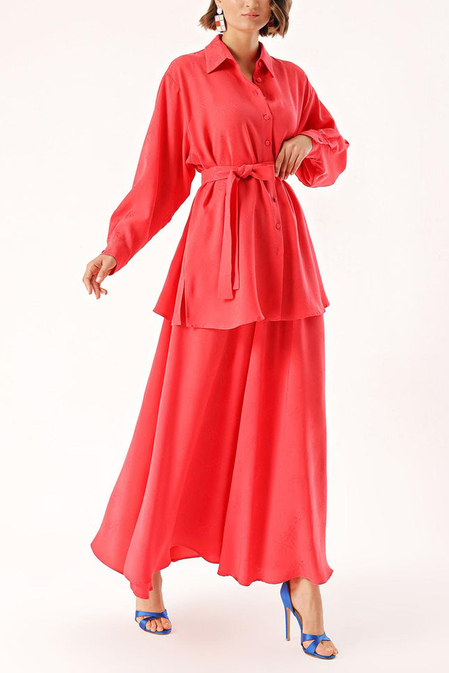 Red Double suit with elastic waist skirt 12323
