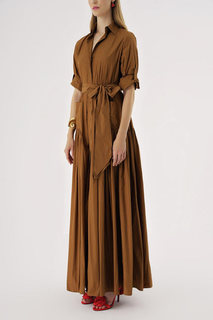 Camel Hair Long shirt dress with gather detail 94577