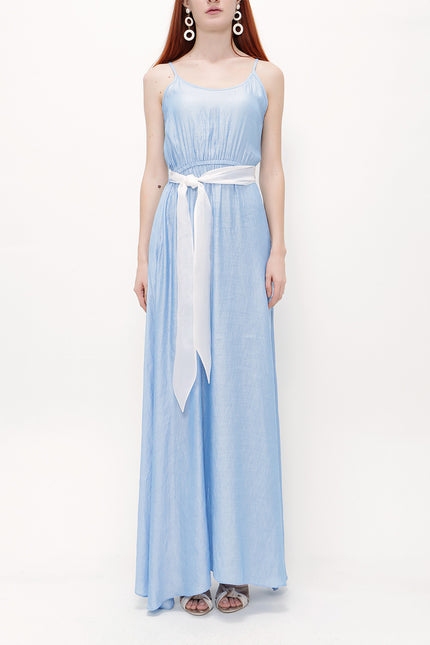 Blue Lace-up spaghetti straps maxi dress 92378