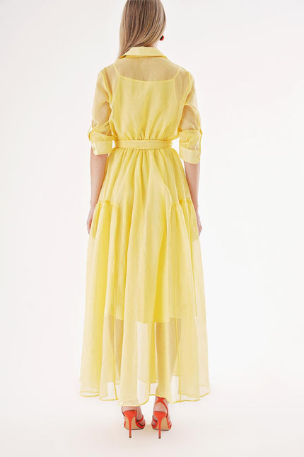 Yellow Taffeta maxi shirt dress 94498