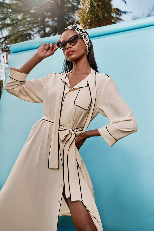 Beige Binding shirt  dress  93529