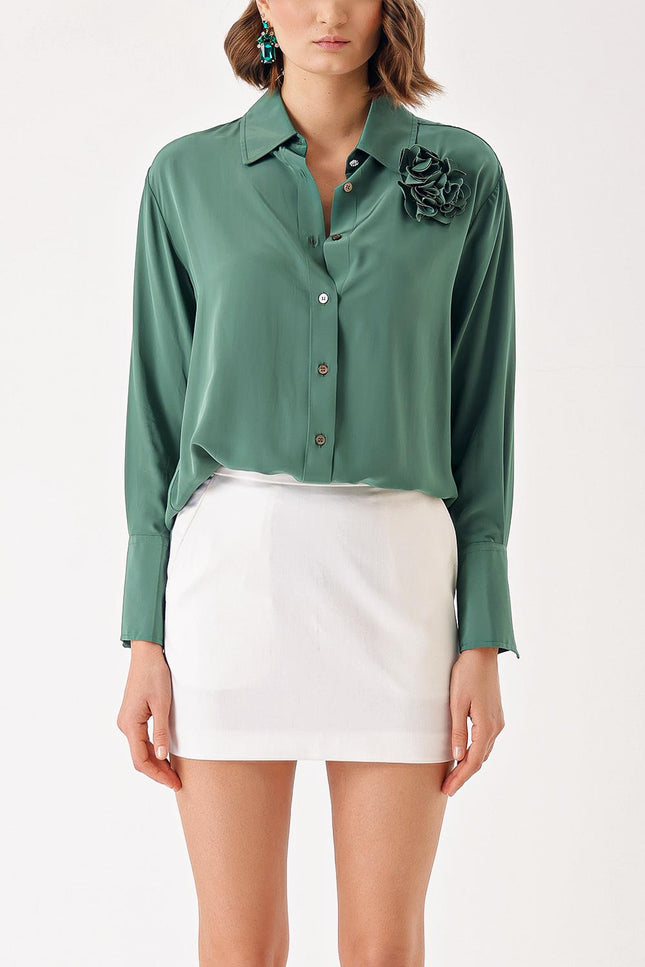 Green Floral detailed shirt 10832