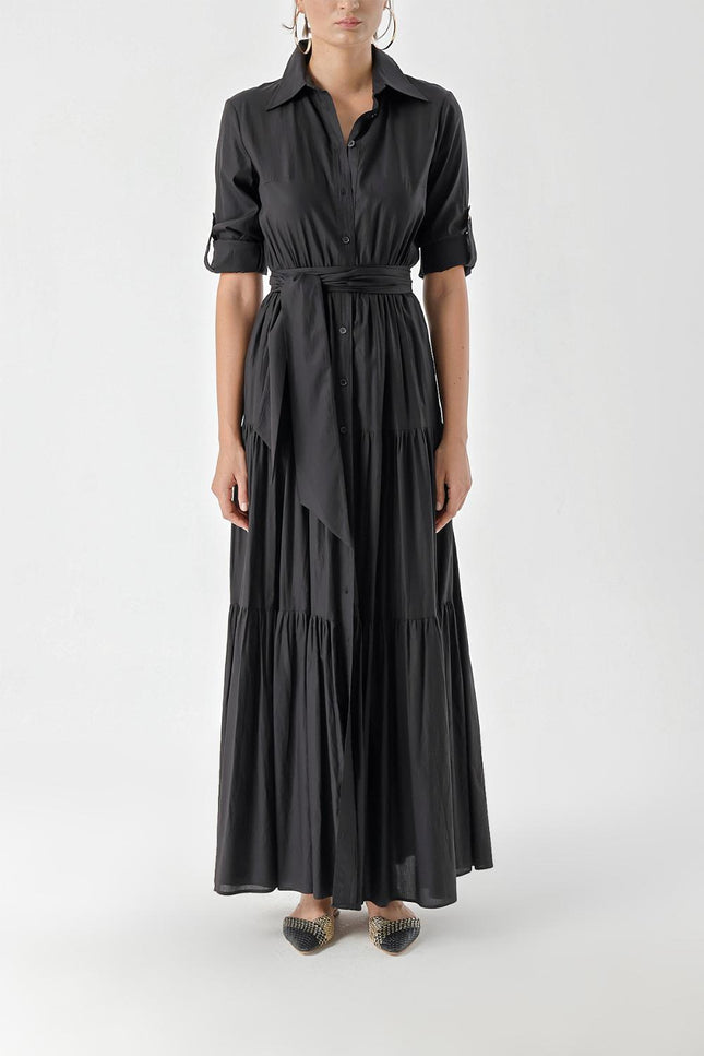 Siyah Büzgülü gömlek elbise 94241