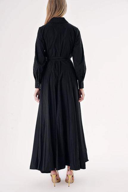 Black Sequin embroidery detail and flounce with long shirt dress 94500