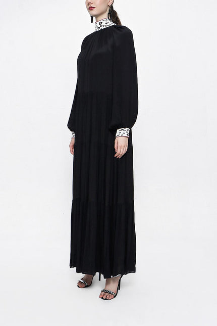 Siyah Büzgülü Bol Kesim Uzun Elbise 94158