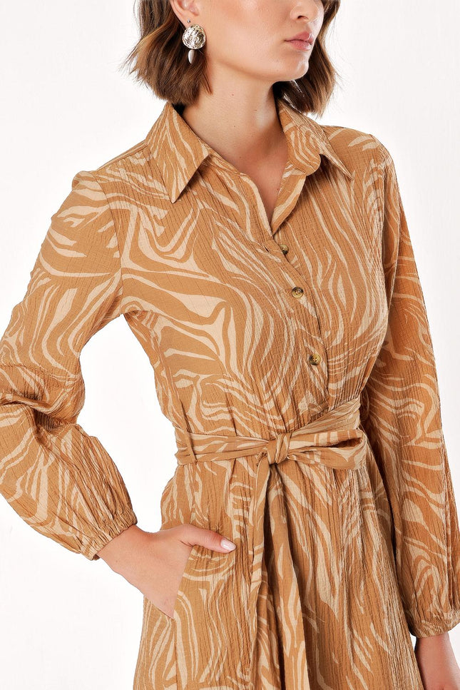 Brown Pleated wide cut dress 93489
