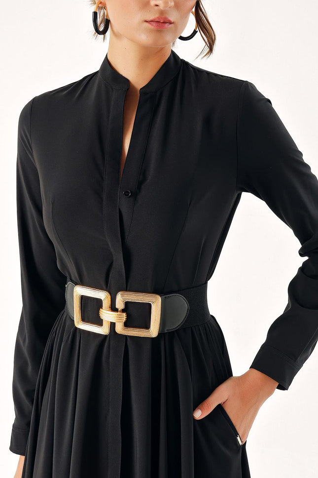 Black high collar godeli shirt dress 94295