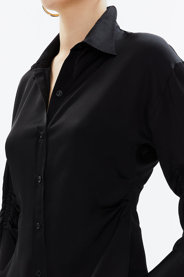 Black Pleated sleeve Slim fit  shirt  10756