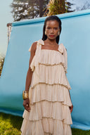 Beige Ruffled sleeveless dress 93538