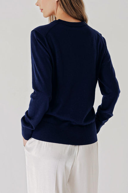 Navy Blue V-neck wool knit sweater 28868