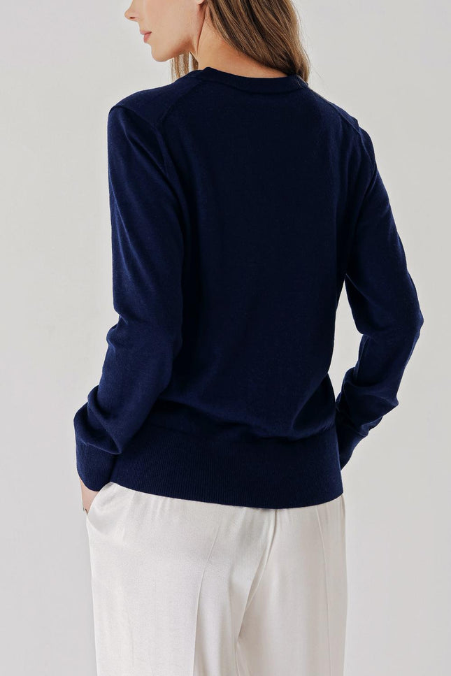 Navy Blue V-neck wool knit sweater 28868