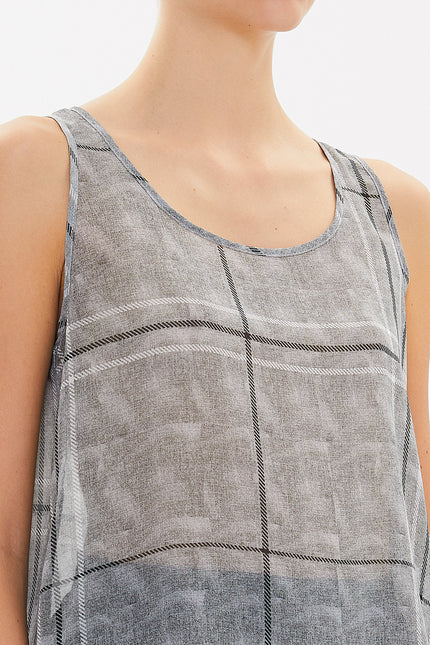 Plaid Printed wide cut sleeveless blouse 19692