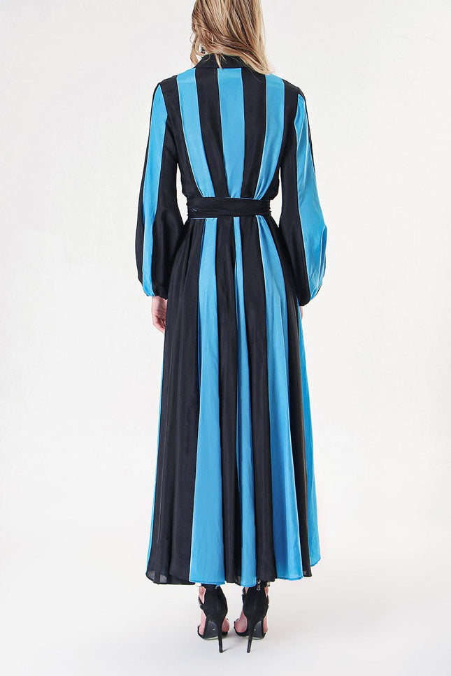 Siyah Mavi Kontrast Renkli Gömlek Elbise 94232
