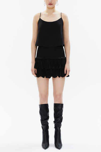 Black Elastic waist detail ruffled  mini skirt  81156