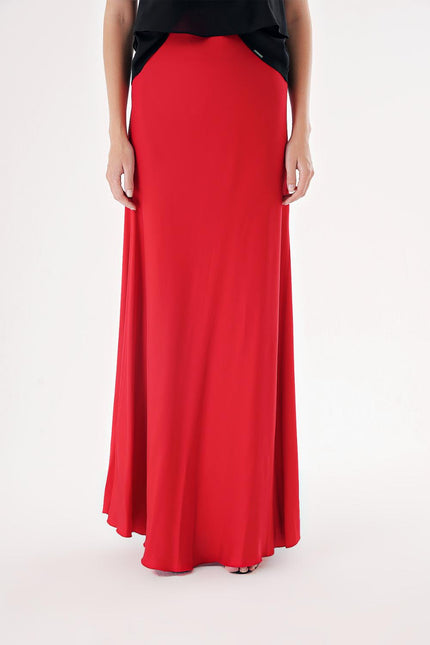 Red Long satin skirt with elastic waist 81298