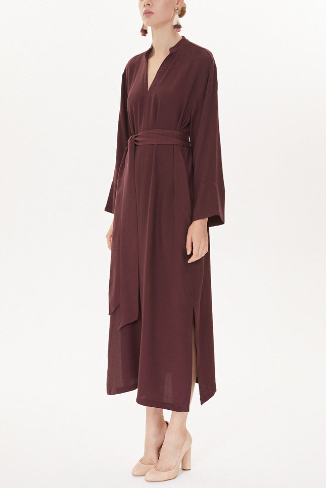 Burgundy High-collar wide cut dress  93726
