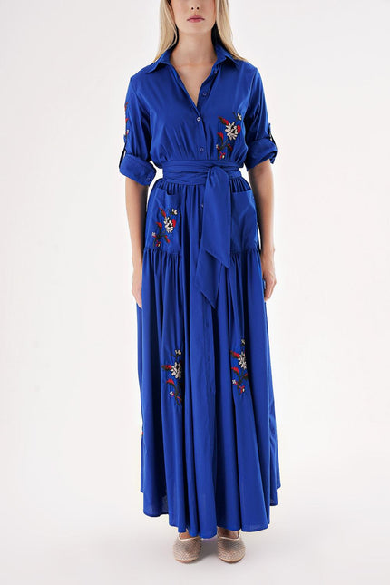 Sax Taffeta embroidered maxi shirt dress 94497