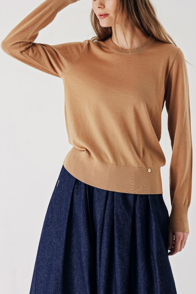 Beige Bicycle neck wool knit sweater 28868