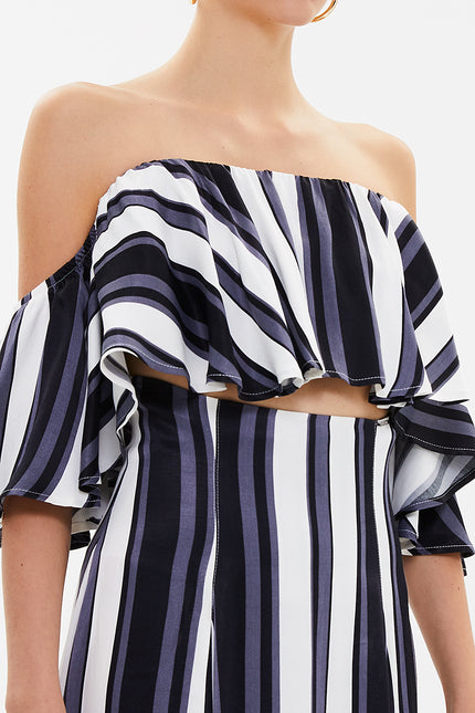 Striped Elastic detail off shoulder blouse19703