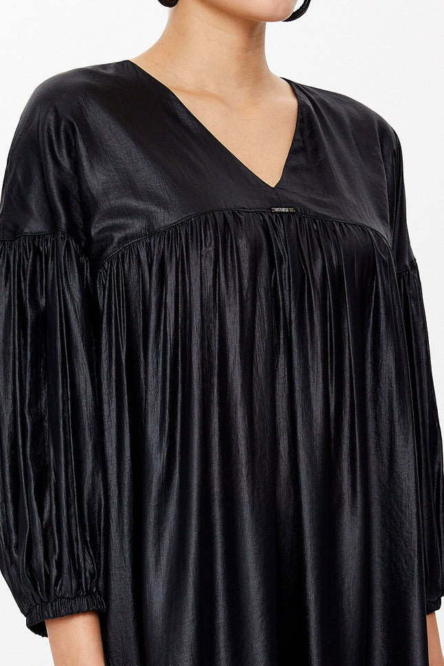 Black Pucker detail long sleeve  blouse  19766