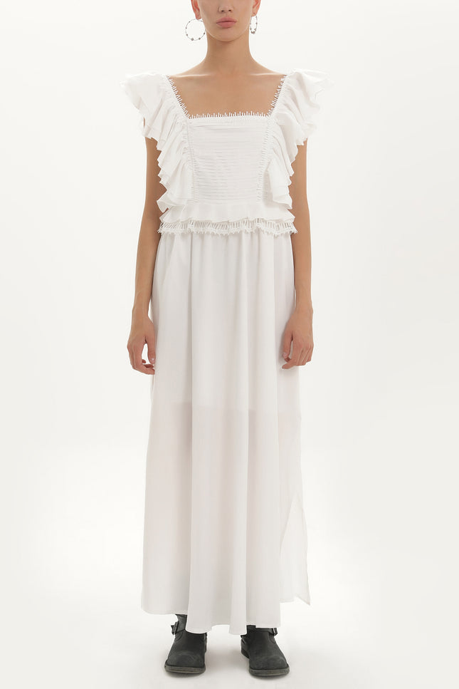 White Laced and ruffled maxi dress 92328