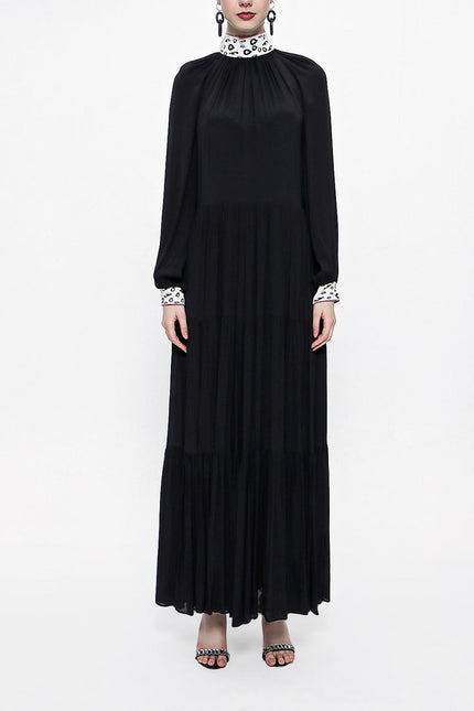 Siyah Büzgülü Bol Kesim Uzun Elbise 94158