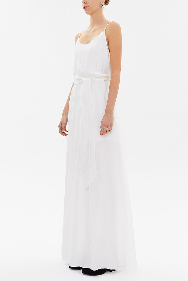 White Lace-up spaghetti straps maxi dress 92378