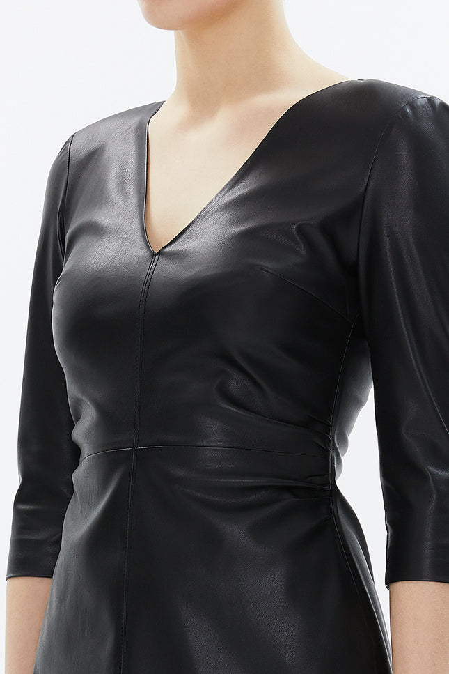 Black Pleated V-neck side zipped mini dress 93350