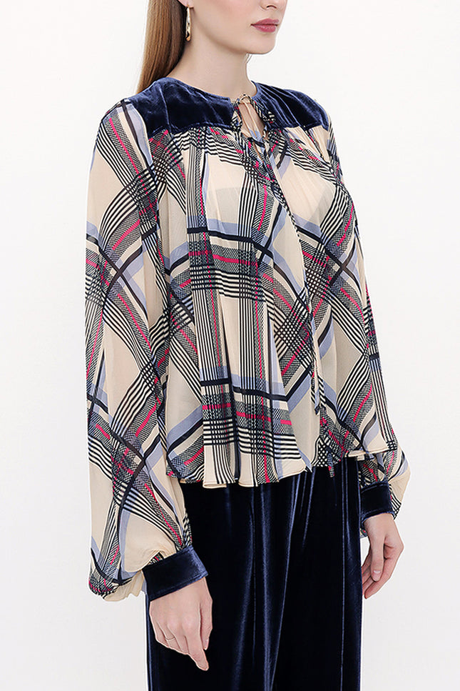 Patterned Velvet  combined blouse  19904