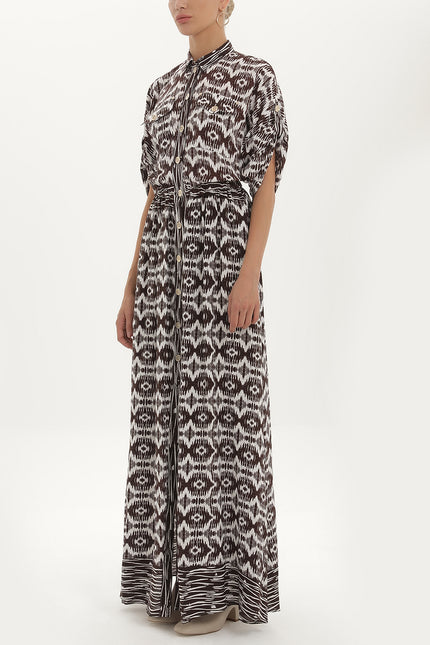 Brown Elastic belted maxi dress 92312