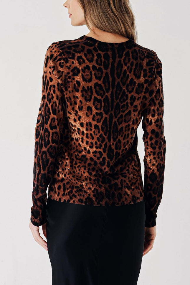 Pars Round neck leopard print wool knit sweater 28866