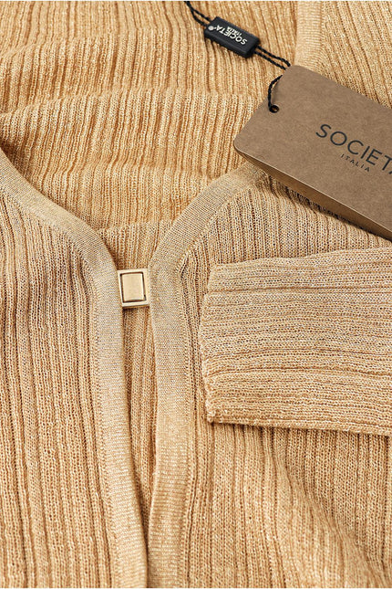 Gold Short thin shiny string knitted cardigan 28877