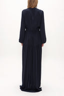 V Yaka Uzun Kemerli Uzun Elbise 92886