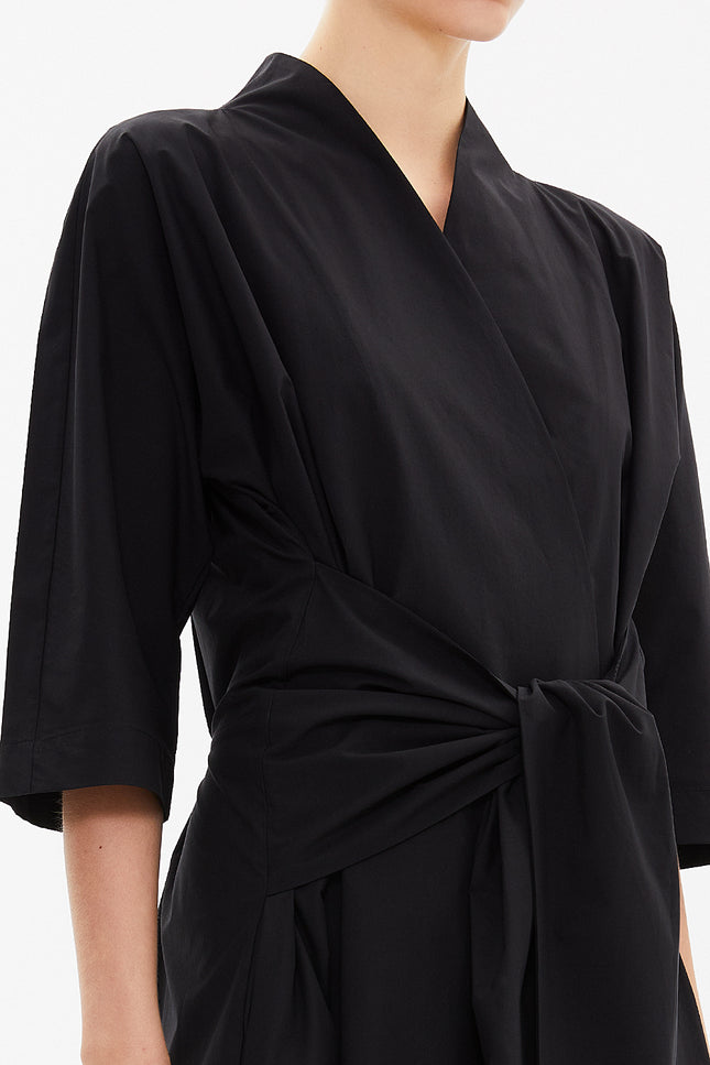 Black Wrap-over neck midi dress 93190