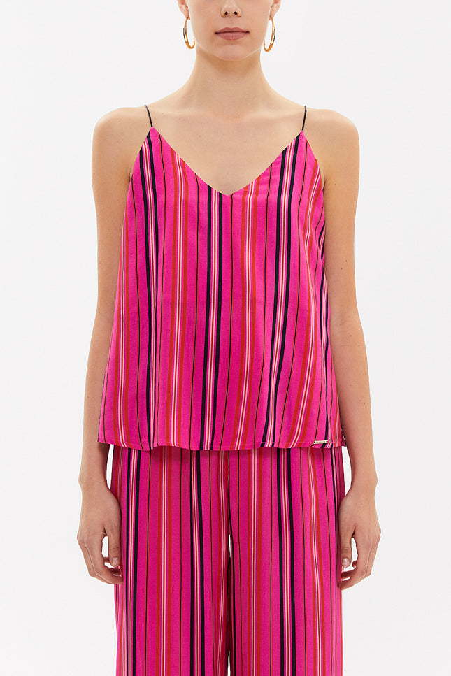 Pink Striped Strappy  V-neck  blouse  19792
