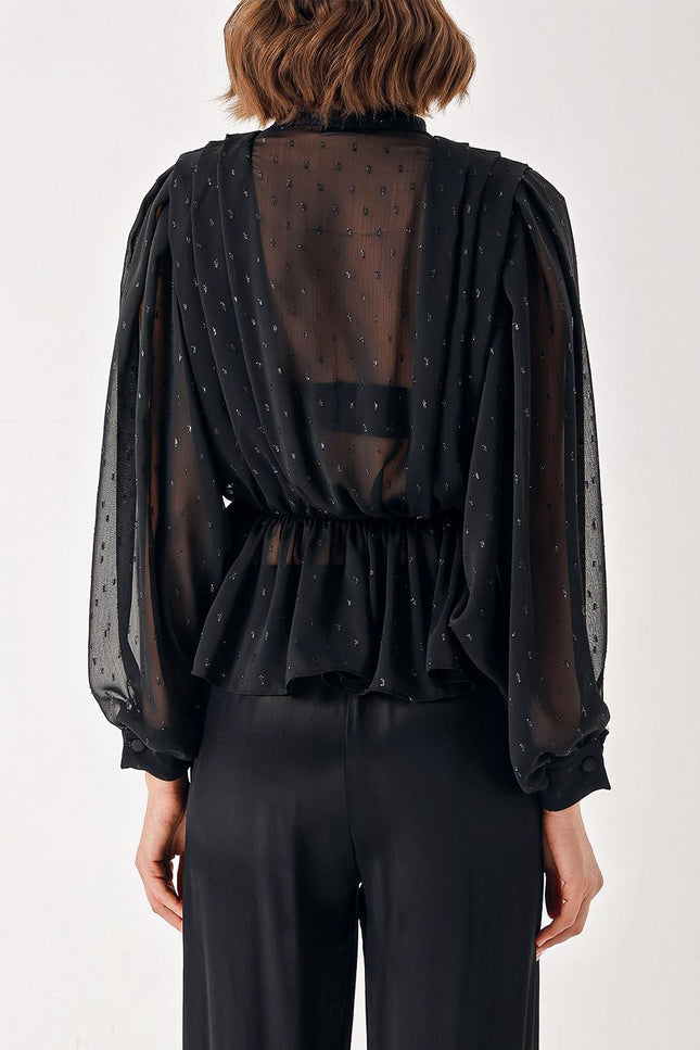 Spotted Double-breasted, draped loose chiffon shirt 10829