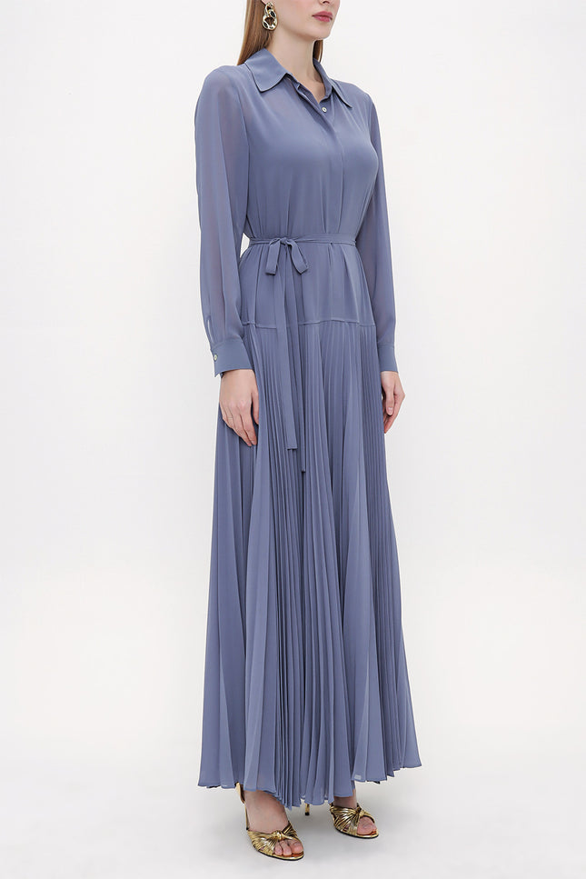 Blue Pleated chiffon dress 93839