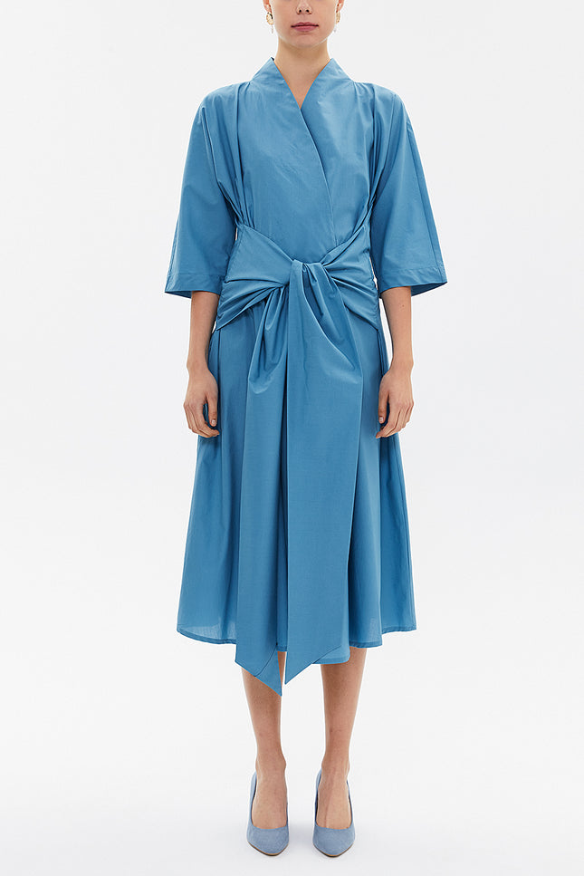 Blue Wrap-over neck midi dress 93190