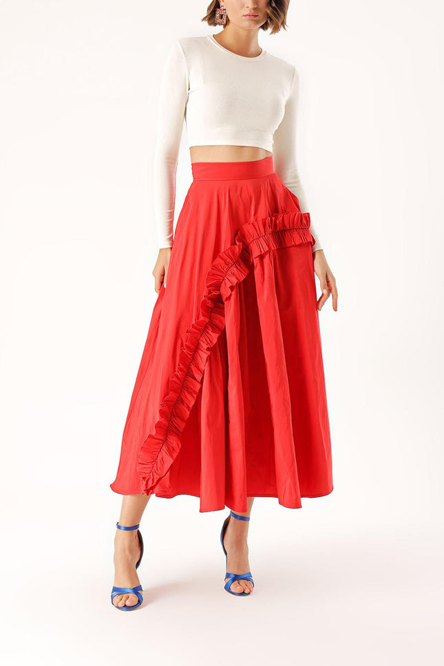 Red Midi length skirt with pleated detail 81241