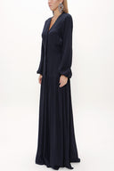 V Yaka Uzun Kemerli Uzun Elbise 92886