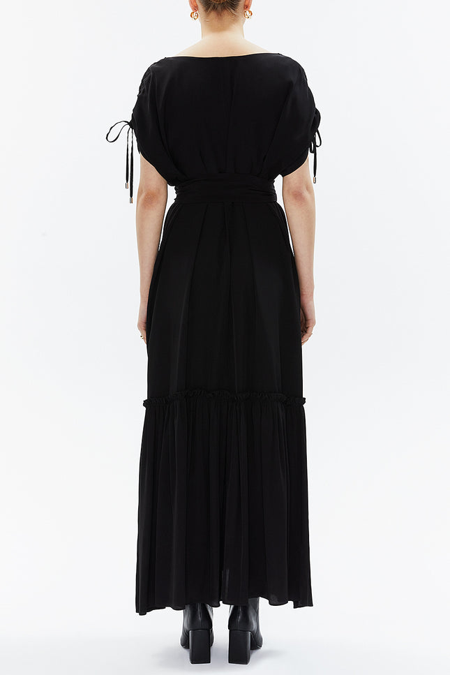 Black Pleated sleeve wide cut maxi dress 93343