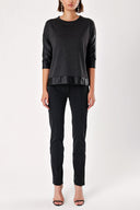 Gray Loose-fitting blouse with leather garnish