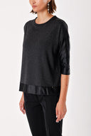 Gray Loose-fitting blouse with leather garnish