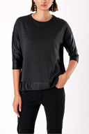 Gray Loose-fitting blouse with leather garnish