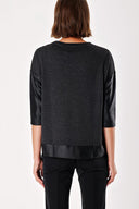 Gray Loose-fitting blouse with leather garnish