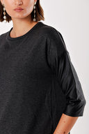 Gray Loose-fitting blouse with leather garnish